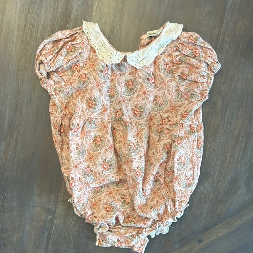 Floral Baby Romper with Lace Collar
